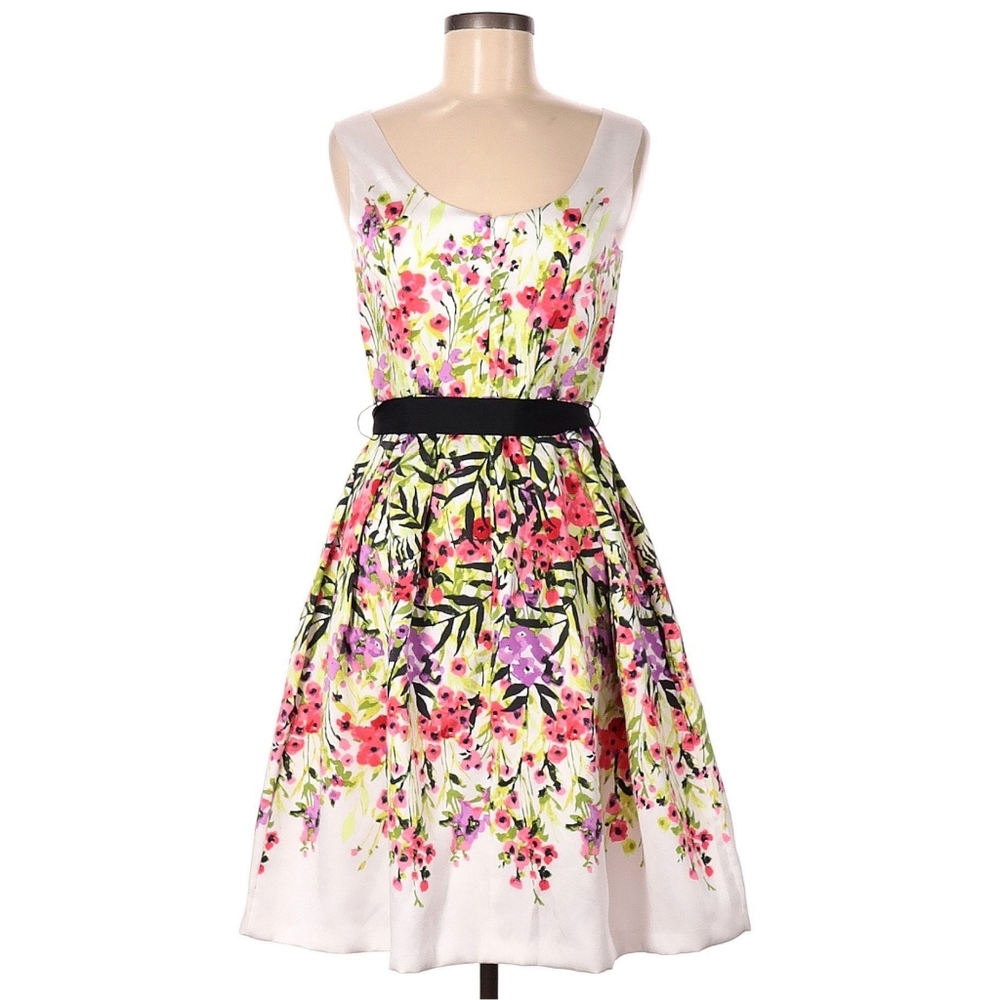 NWT Luxe By Carmen Marc Valvo Size 16 White & Pink Sleeveless Floral Midi Dress